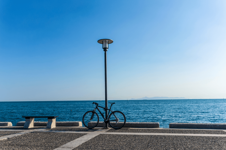 an e-bike by the sea